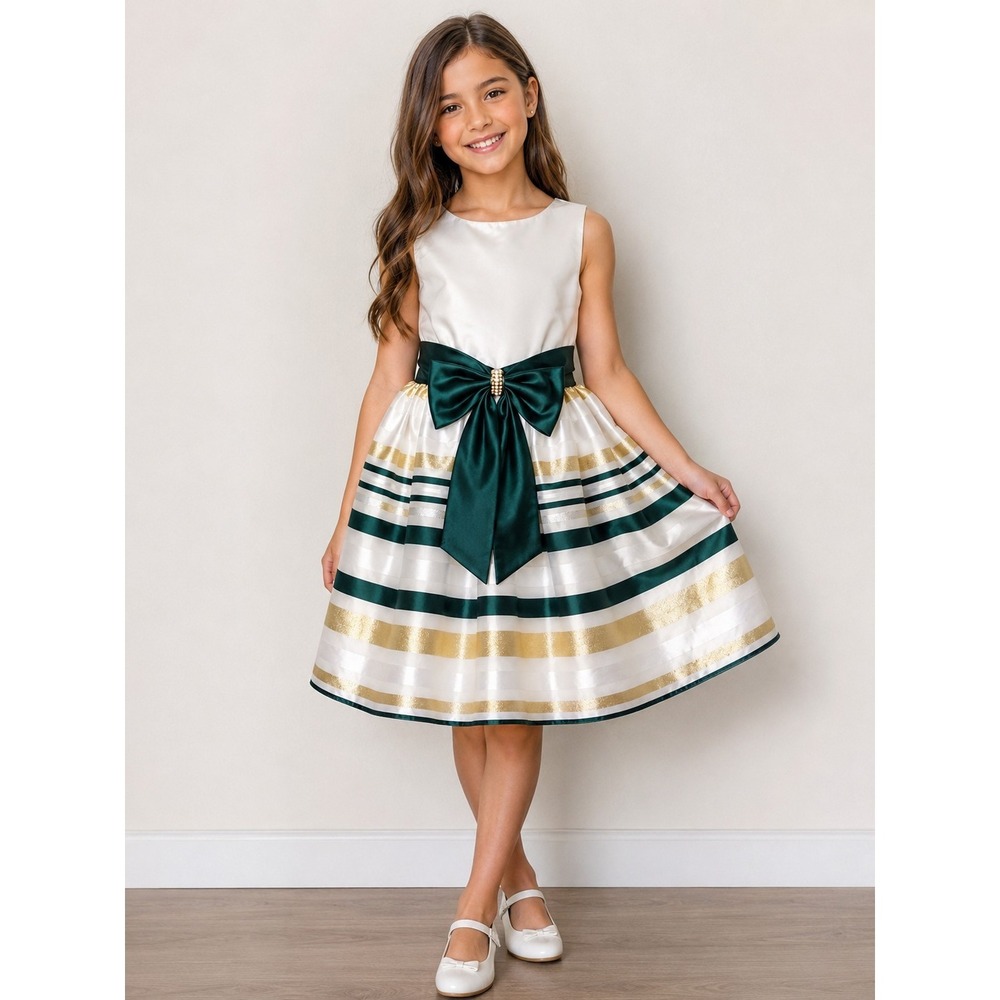 Rare Editions Big Girls Metallic Stripe Dress Size 10 Party Wedding Dressy
